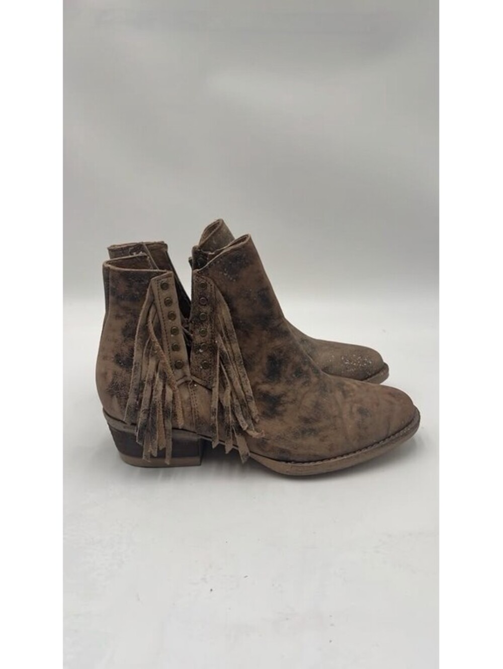 Circle G Women's Brown Studded Fringe Booties Brown Size 7.5